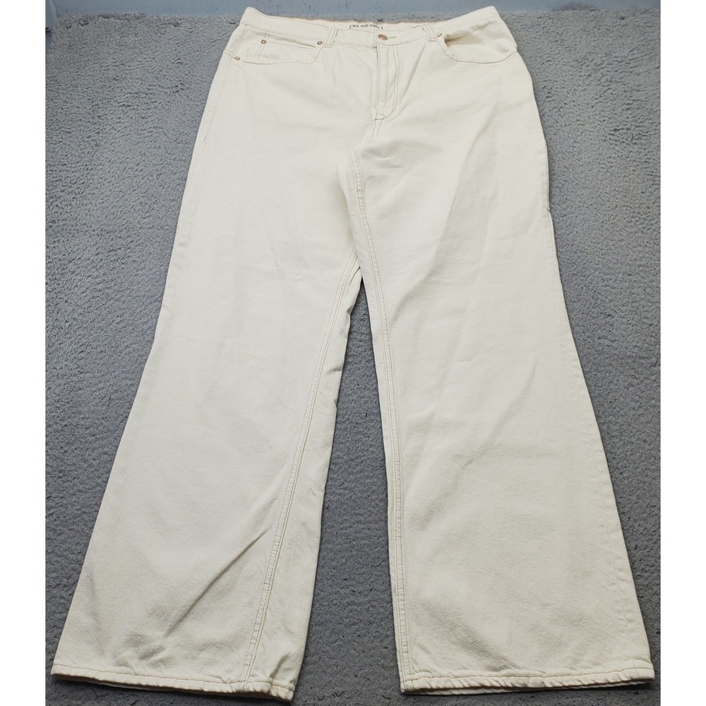 We The Free Jeans Womens 32 Tan Denim Pockets Double Stitch Utility Wide Leg